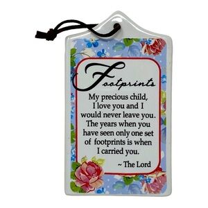 Footprints Ceramic Small Floral Wall Plaque.